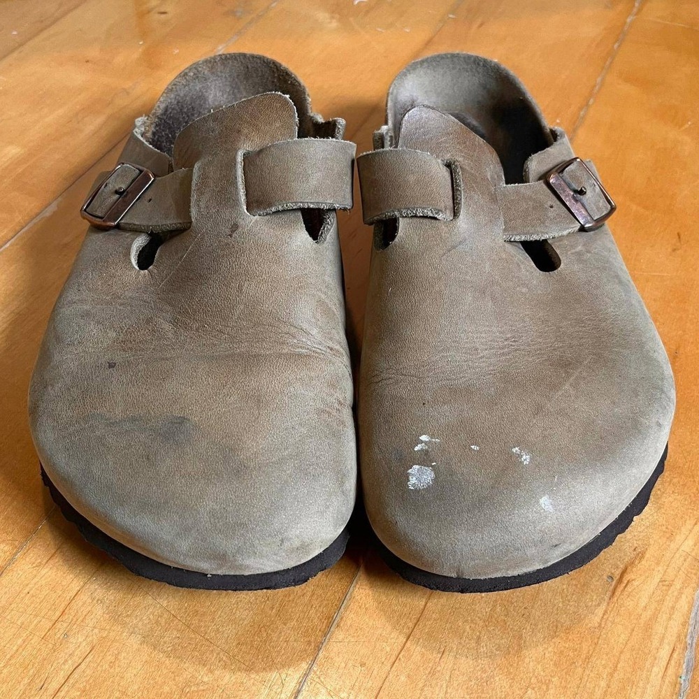 Birkenstock Boston Clogs Mens 9 Womens 11 EU 42 Taupe Brown Distressed Leather